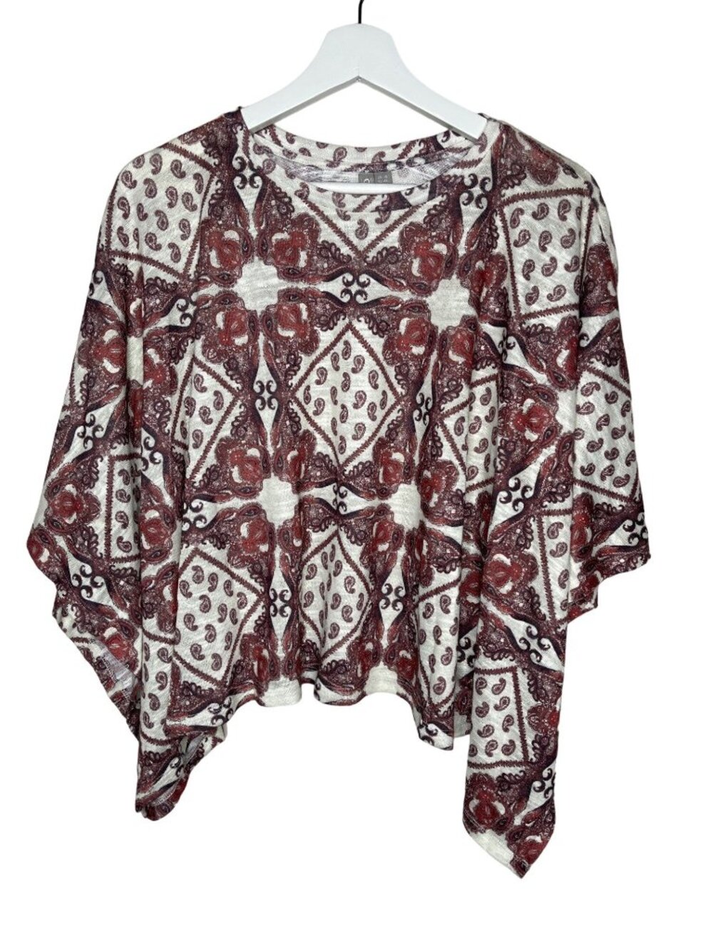 ASOS Womens 14 Paisley Poncho Blouse Brown Red Boho Festival Tunic Fall
